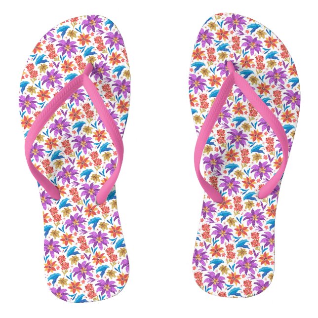 Hand Drawn Colourful Exotic Floral Pattern-70703 Flip Flops (Footbed)