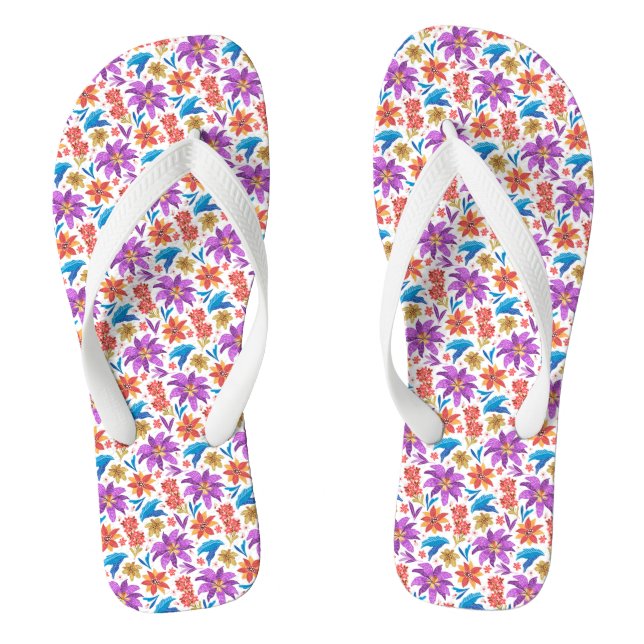 Hand Drawn Colourful Exotic Floral Pattern-70703 Flip Flops (Footbed)