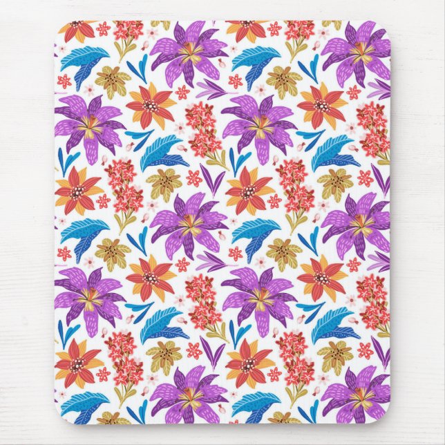 Hand Drawn Colourful Exotic Floral Pattern-70703 Mouse Mat (Front)