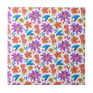 Hand Drawn Colourful Exotic Floral Pattern-70703 Tile