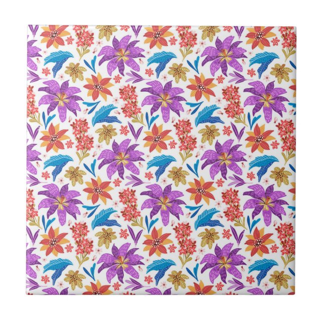 Hand Drawn Colourful Exotic Floral Pattern-70703 Tile (Front)