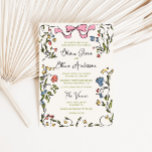Hand Drawn Colourful Floral Frame Bow Wedding Invitation<br><div class="desc">They are tying the knot! This wedding invitation features a beautiful hand-drawn soft pink bow in a fun and playful style with a colourful floral frame surrounding it, accompanied by a casual, handwritten font that perfectly captures the excitement and joy of the occasion. The charm of these invitations is accentuated...</div>