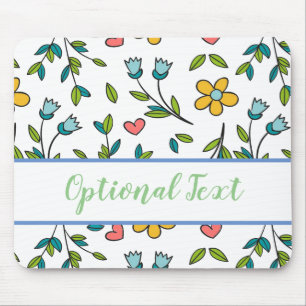 Hand-Drawn Colourful Floral & Hearts Pattern  Mouse Mat