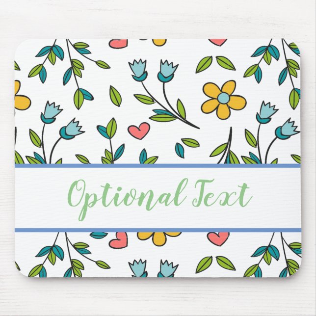 Hand-Drawn Colourful Floral & Hearts Pattern  Mouse Mat (Front)