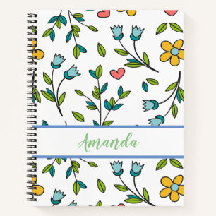 Hand-Drawn Colourful Floral & Hearts Pattern  Notebook