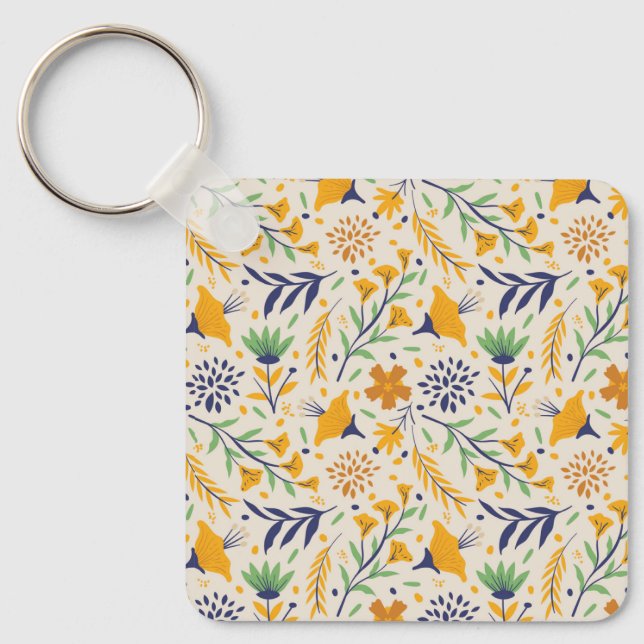 Hand Drawn Colourful Floral Pattern-23595 Key Ring (Front)