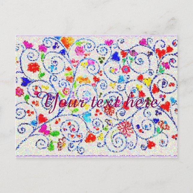Hand Drawn Colourful Floral Swirl Pattern Invitation Postcard (Front)