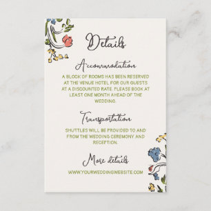 Hand Drawn Colourful Floral Wedding Details Enclosure Card