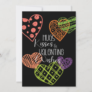 Hand drawn Colourful Fun Hearts Valentine Greeting Holiday Card