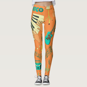 Hand-drawn colourful music pattern leggings