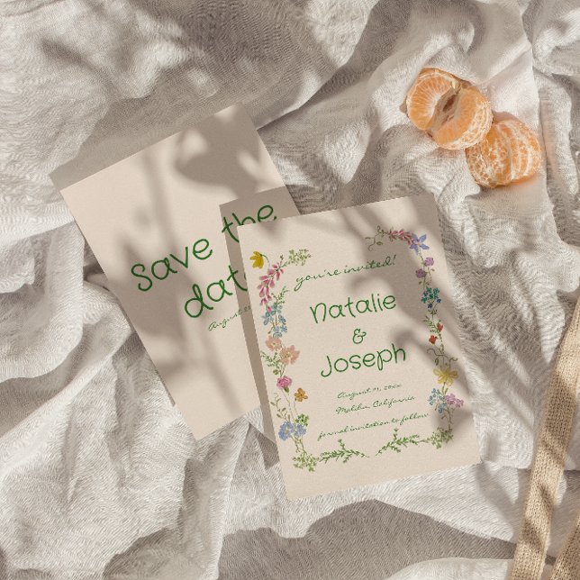 Hand Drawn Colourful Pastel Quirky Floral Wedding Save The Date (Creator Uploaded)