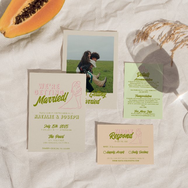 Hand Drawn Colourful Retro Bold Funky Wedding Invitation (Creator Uploaded)