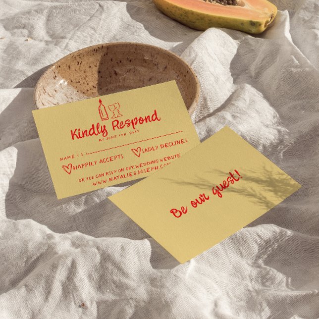 Hand Drawn Colourful Retro Quirky Modern Wedding  RSVP Card (Creator Uploaded)