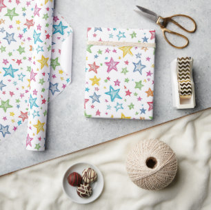 Hand Drawn Colourful Stars Kids Wrapping Paper