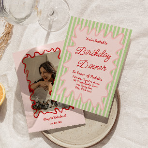Hand Drawn Colourful Stripes Photo Birthday Dinner Invitation