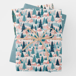Hand Drawn Colourful trees Holiday Pattern Wrapping Paper Sheet