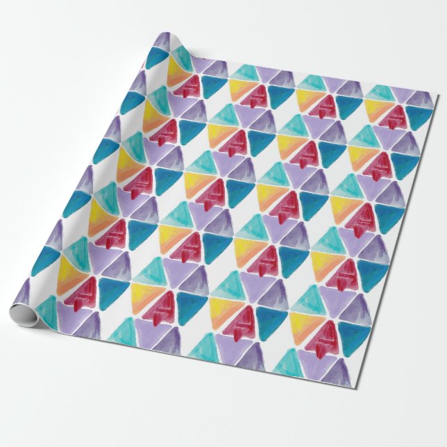 Hand drawn colourful triangles pattern wrapping paper (Unrolled)