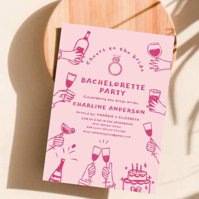 Hand drawn Contemporary Pink  Bachelorette Party Invitation (Creator Uploaded)