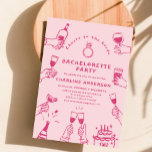 Hand drawn Contemporary Pink  Bachelorette Party Invitation<br><div class="desc">Handpainting Retro  Contemporary Art</div>