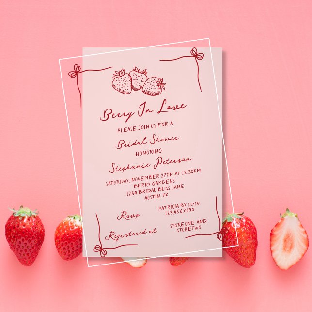 Hand Drawn Coquette Berry In Love Bridal Shower Acrylic Invitations (Creator Uploaded)