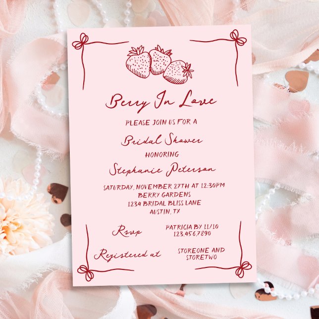 Hand Drawn Coquette Berry In Love Bridal Shower Invitation (Creator Uploaded)