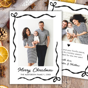 Hand Drawn Coquette Bow 2 Photo Merry Christmas Holiday Card