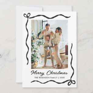 Hand Drawn Coquette Bow 2 Photo Merry Christmas  Holiday Card