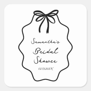 Hand Drawn Coquette Bow Bridal Shower Square Sticker