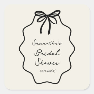 Hand Drawn Coquette Bow Bridal Shower  Square Sticker
