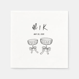 Hand Drawn Coquette Bow Cocktail Wedding  Napkin