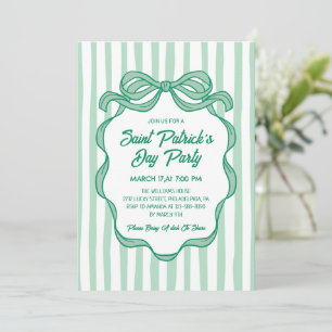 Hand Drawn Coquette Bow & Stripes St Patrick's Day Invitation
