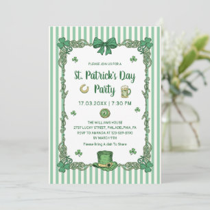 Hand Drawn Coquette Bow Stripes St Patrick's Day Invitation