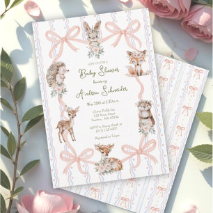 Hand Drawn Coquette Ribbon Woodland Baby Shower  Invitation