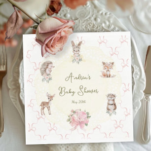 Hand Drawn Coquette Ribbon Woodland Baby Shower Napkin