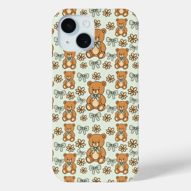 Hand-Drawn Coquette Teddy Bears Seamless Pattern Case-Mate iPhone Case (Back)