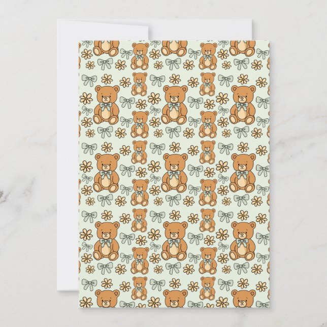Hand-Drawn Coquette Teddy Bears Seamless Pattern Invitation (Front)