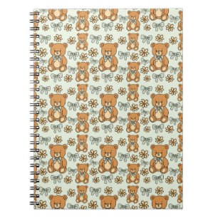 Hand-Drawn Coquette Teddy Bears Seamless Pattern Notebook