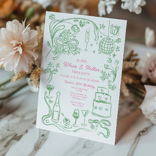 Hand Drawn Coquette Wiser and Hotter Birthday Invitation