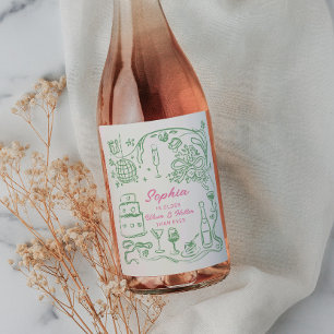 Hand Drawn Coquette Wiser and Hotter Birthday Wine Label