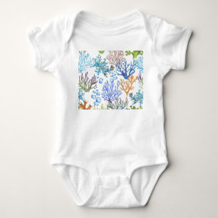 Hand-drawn corals: underwater sea pattern. baby bodysuit
