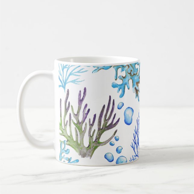 Hand-drawn corals: underwater sea pattern. coffee mug (Left)
