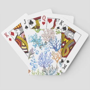 Hand-drawn corals: underwater sea pattern. playing cards