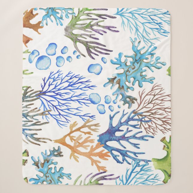 Hand-drawn corals: underwater sea pattern. sherpa blanket (Front)
