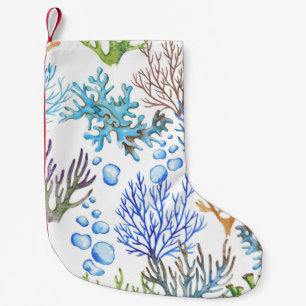 Hand-drawn corals: underwater sea pattern. small christmas stocking