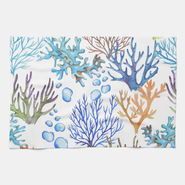 Hand-drawn corals: underwater sea pattern. tea towel (Horizontal)