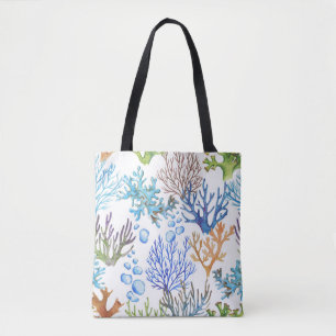 Hand-drawn corals: underwater sea pattern. tote bag