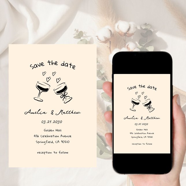 hand drawn Couple Glass Doodle Whimsical Wedding  Invitation (Creator Uploaded)