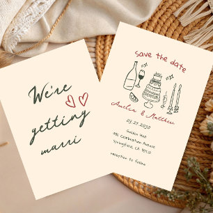 hand drawn Couple Glass Doodle Whimsical Wedding Invitation