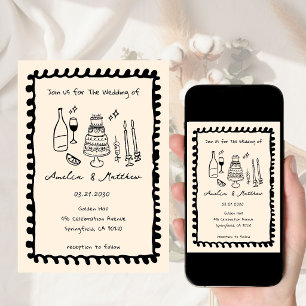 hand drawn Couple Glass Doodle Whimsical Wedding  Invitation
