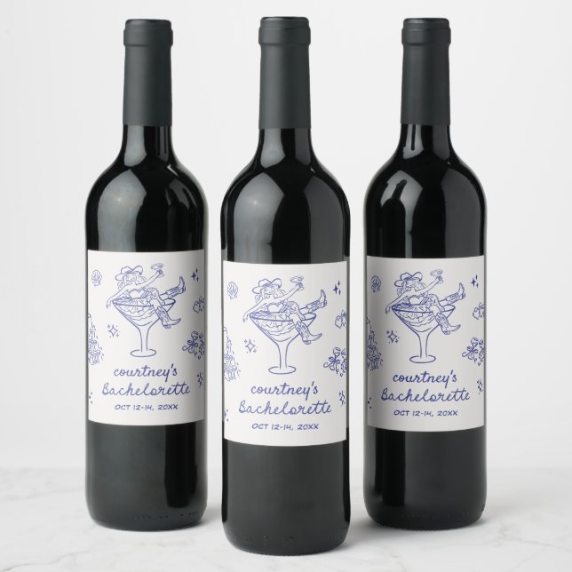 Hand Drawn Cowgirl Bachelorette Weekend Wine Label (Bottles)